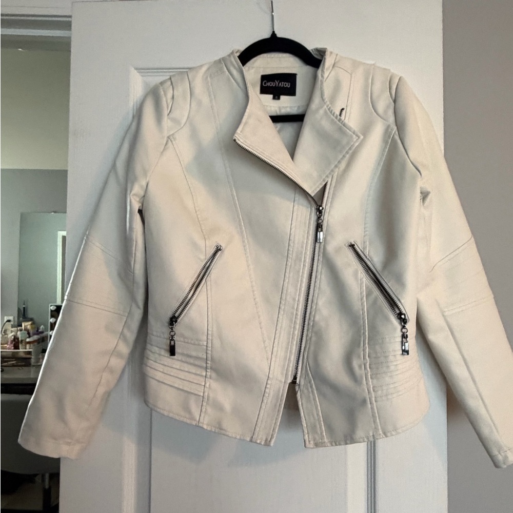 Women's Cream faux leather Jacket